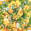 Tavaszi zsongás - Kerek csokor, sárga árnyalatú vegyes virágokból - nagy méret (104)